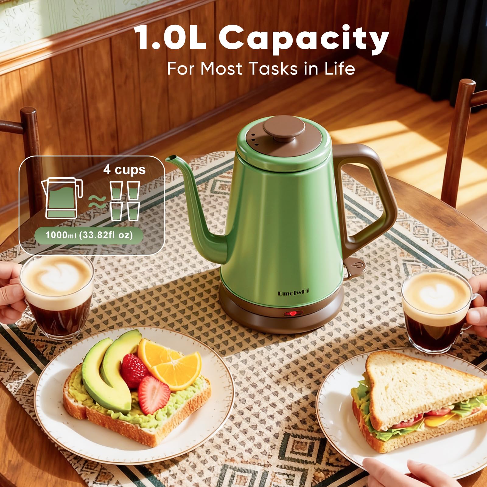 DmofwHi Gooseneck Electric Kettle(1.0L), 100% Stainless Steel BPA Free Classic Pour Over Coffee