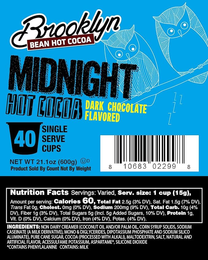 Brooklyn Beans Midnight Dark Chocolate Hot Cocoa Pods, Compatible with 2.0 K-Cup Brewers, 40 Count