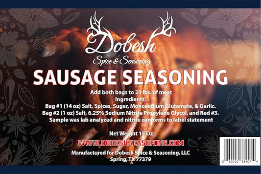 Dobesh Sausage Seasoning Mix with Cure - Czech Flavor Sausage Seasoning Mix for Venison, Beef, Pork, Elk, Deer, Wild Game and Domestic Meat - Sausage Seasoning Kit makes up to 25Lbs of Sausage (14 Ounces)
