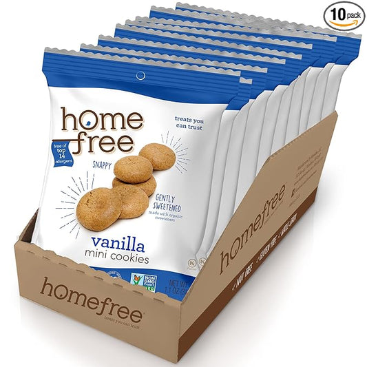 Homefree Treats You Can Trust Gluten Free Mini Cookies, Single Serve, Vanilla, 70% organic, 1.1 Ounce (Pack of 10)