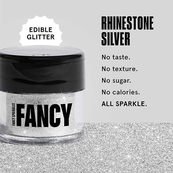 Fancy Sprinkles Rhinestone Silver Bulk Premium Edible Glitter, 100% Edible Glitter for Sparkling Food & Drinks No Taste or Texture (25gm)