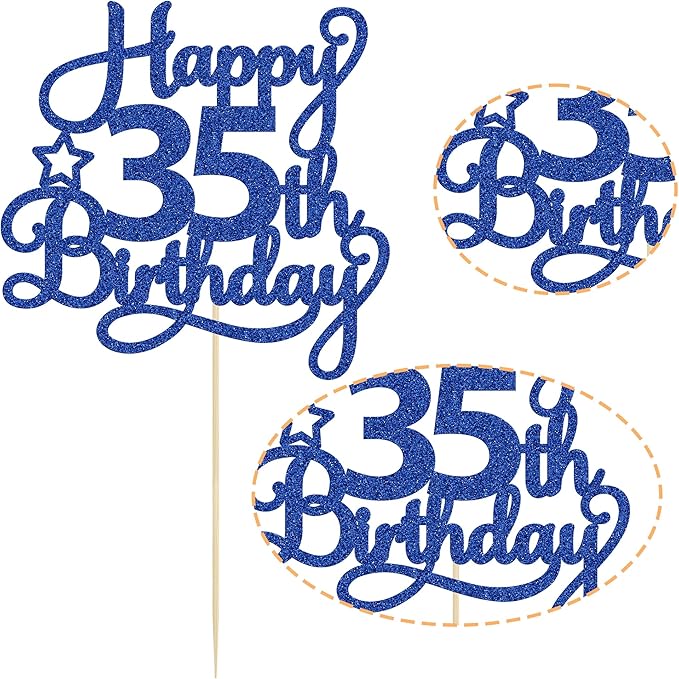 1 Pack Happy 35th Birthday Cake Topper Blue Glitter 35 & Fabulous Cheers to 35 Years Old Birthday Cake Pick for Celebrating 35th Birthday Anniversary Party Cake Decorations Supplies