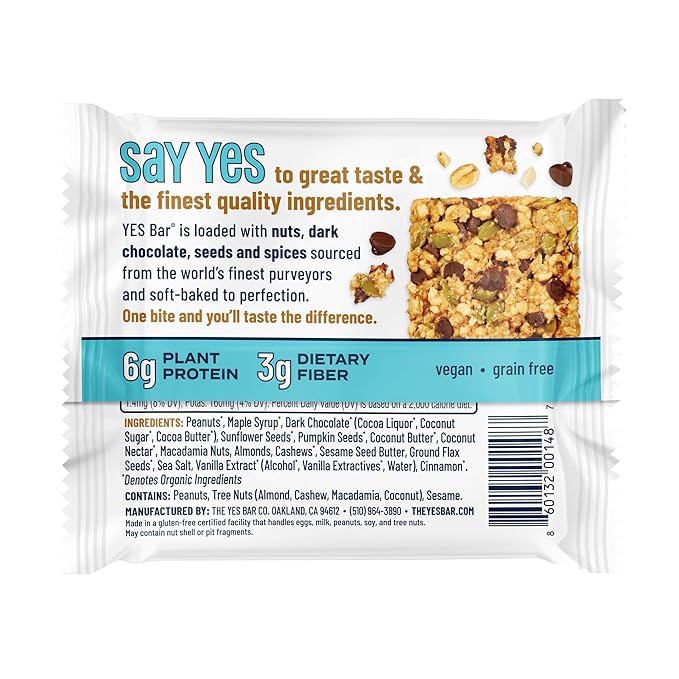 The YES Bar ??Peanut Butter Dark Chocolate ??Plant Based Protein, Decadent Snack Bar ??Vegan, Paleo, Gluten Free, Dairy Free, Low Sugar, Healthy Snack, Breakfast, Low Carb, Keto Friendly (24 Count)