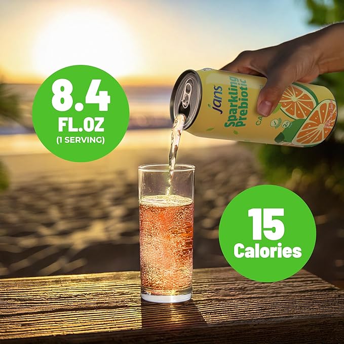 Jans Sparkling Prebiotic Soda Beverage ??Calamansi 8.4 Fl Oz (6-Pack) ??Low Calorie, NO Added Sugar, Non-GMO Sparkling Fruit Beverage, Gut Health Support