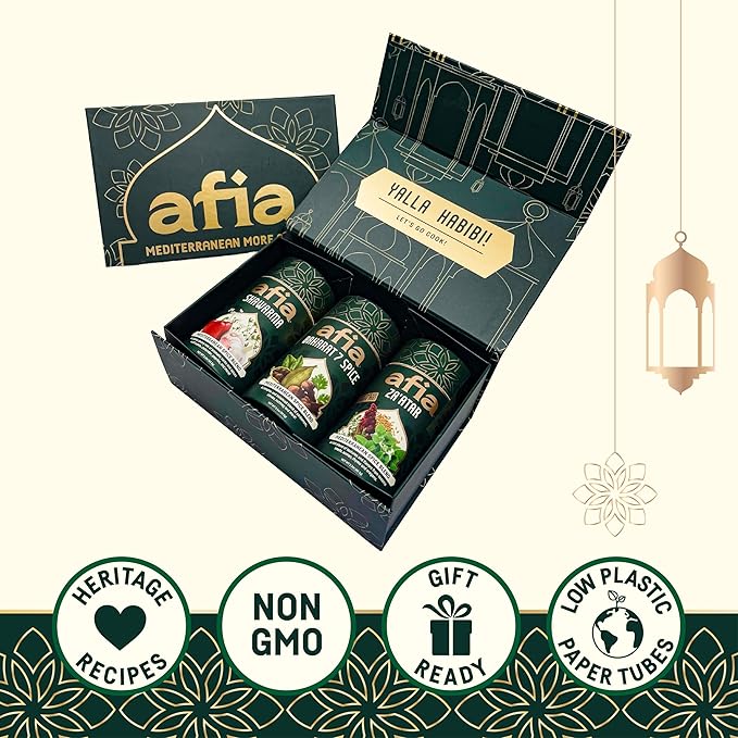 Afia Mediterranean Spice Blends Gift Set | Za?™atar, Baharat & Shawarma Spice | Mediterranean for Steak, Chicken and Vegetable Seasoning, BBQ Rub (Pack of 3)