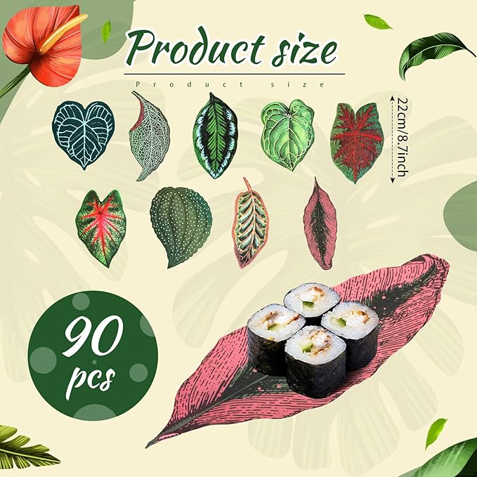 90 Pcs Parchment Paper Leaves, 8.66 in Charcuterie Board Tropical Parchment Paper Leaves Cheese Decorative Parchment for Table Festival Tropical Party Serving