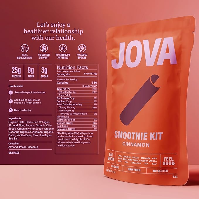 JOVA Cinnamon Smoothie Kit | Guilt-Free, Protein-Packed & Delicious | 25g Protein, 9g Fiber | Clean Label | No Sugar Added 6-Pack, USA Made