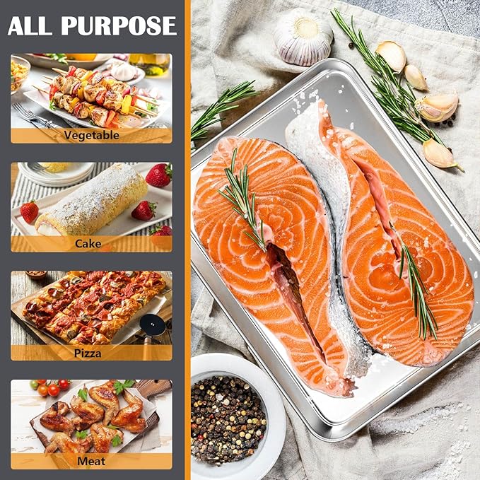 2Pcs Baking Sheet Pan Set, Joyfair Stainless Steel Cookie Sheets, Commercial Metal Pans Toaster Oven Tray Bakeware for Jelly Roll/Bread/Bacon, Heavy Gauge, Rust-free & Dishwasher Safe (10.4 Inch)