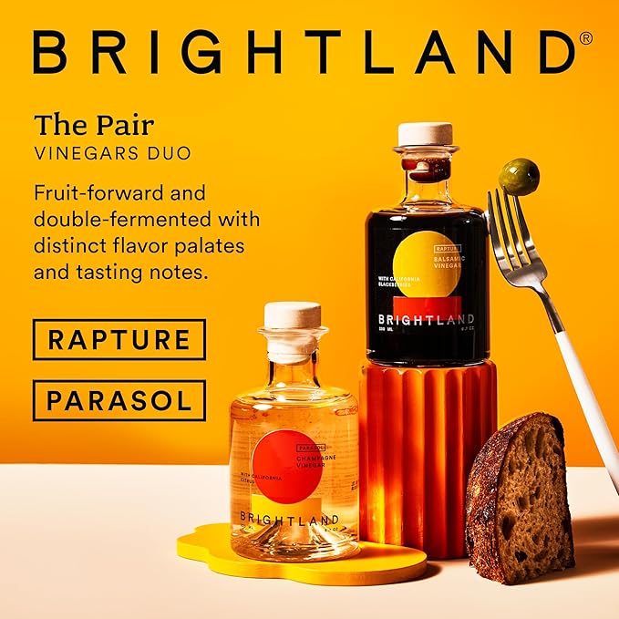Brightland The Pair, Balsamic Vinegar & Champagne Vinegar Duo - Artisinal Vinegars Perfect for Salad Dressings, Marinades, Cooking & Drizzling - 6.7 Fl Oz