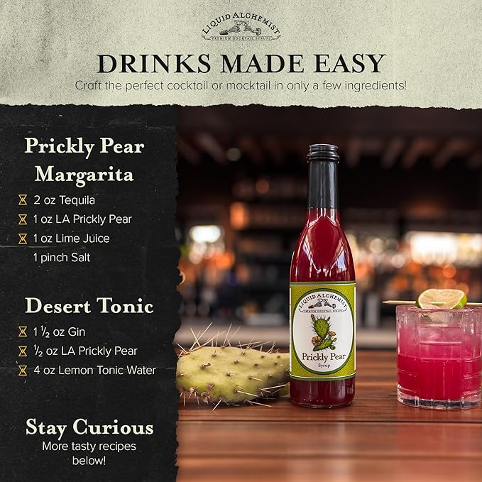 Liquid Alchemist Prickly Pear Syrup for Cocktails - Real Ingredients Make our Prickly Pear Puree a Perfect Margarita Mix - Our Vegan Drink Syrups are Non-GMO & Last up to 2 Years (12.7 oz)