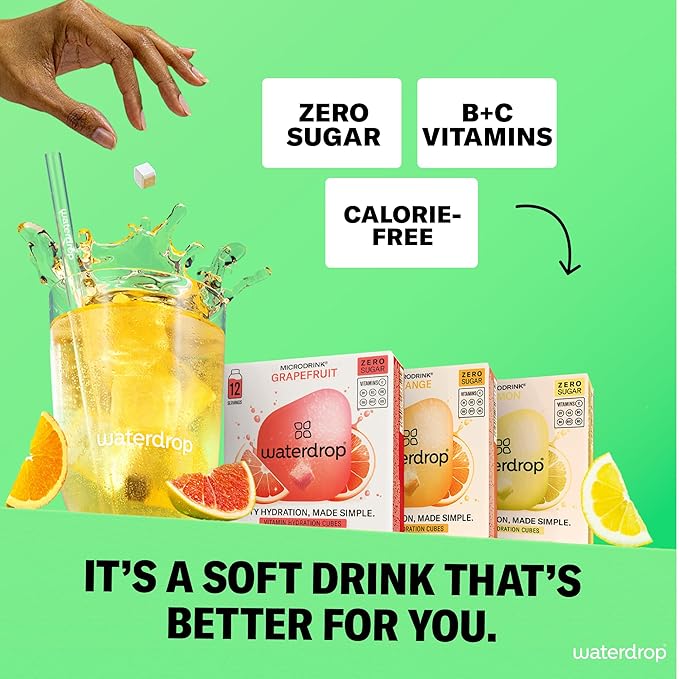 Waterdrop Hydration Cubes with Vitamin C, B3, B5 & Electrolytes, Orange, Lemon & Grapefruit Flavor