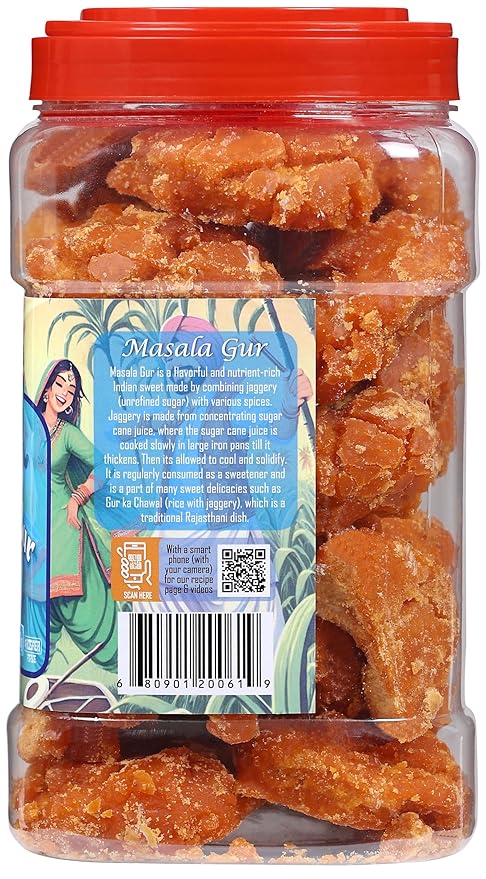 Rani Masala Gur (Jaggery) Indian Unrefined Raw Cane Sugar 70oz (4.4lbs) 2kg PET Jar ~ Gluten Friendly | Vegan | NON-GMO | No Salt or fillers | Indian Product