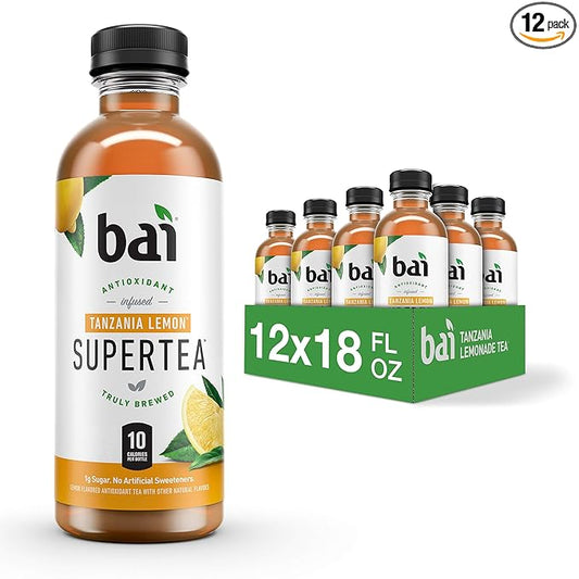 Bai Iced Tea, Tanzania Lemon, Antioxidant Infused Supertea, Crafted with Real Tea (Black Tea, White Tea), 18 Fluid Ounce Bottles, (Pack of 12)