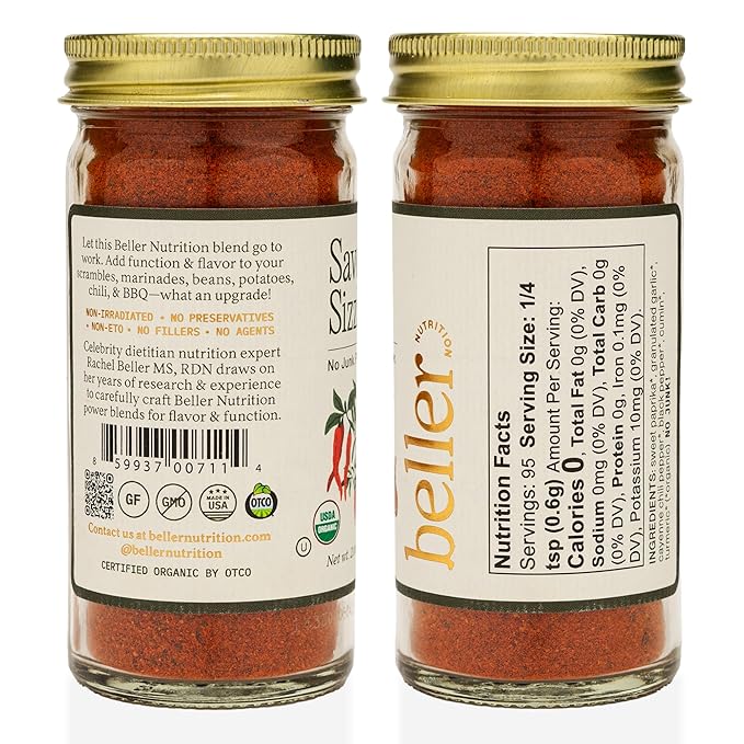 Beller Nutrition Savory Sizzle Seasoning Blend | 2 oz | Organic Paprika, Garlic, Cayenne, Turmeric & More | Bold & Warming All-Purpose Spice for Roasted Veggies, Eggs, Meats & More