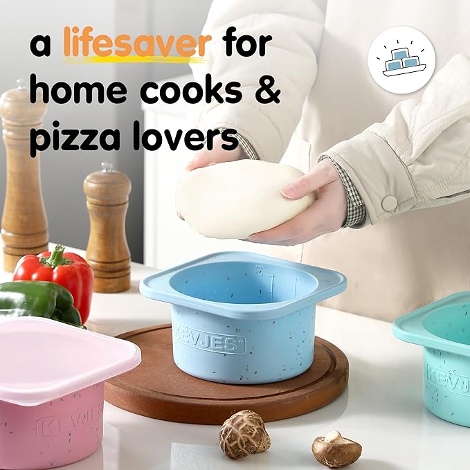 1000ml PLUS Pizza Sourdough Proofing Containers with Air-tight Lids for DIY family Artisan Pizza,Bread,Bagel-Food Grade Silicone -Dishwasher Safe-2 Pack (Aqua-Sprinkles Pattern)
