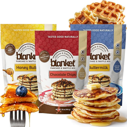 Blanket Pancakes and Waffle Mix ??Variety Pack - Just Add Water, No Preservatives ??Clean Breakfast Staple with Homestyle Taste ??Non-GMO, Comfort Food Classic - 16 oz (3 Pack)