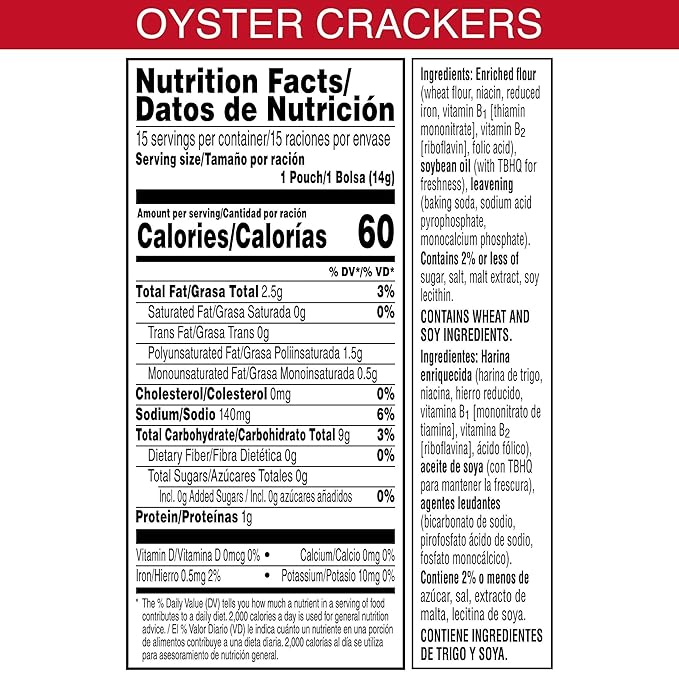Zesta Oyster Crackers, Single Servings, Original (6 Boxes, 90 Packs)