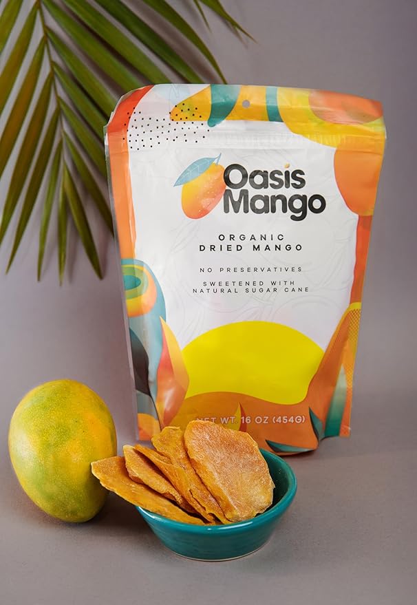 Oasis Mango - Organic Dried Mango, Low Sugar Added - Large Bag 16 oz