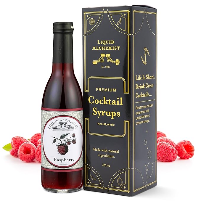 Liquid Alchemist Raspberry Syrup for Drinks - Real Ingredients Make the Perfect Summer Cocktail or Margarita Mix - Our Raspberry Cocktail Syrup is Non-GMO & Vegan (12.7 oz)