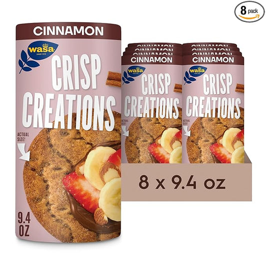 Wasa Cinnamon Crisp Creations, 9.4 oz. (Pack of 8), Large Round Toppable Crackers for Snacking and More, Wholesome Oven Baked Crackers With a Hearty Crunch