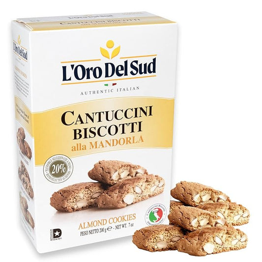 L'Oro Del Sud Traditional Almond Biscotti, Cantuccini d'Abruzzo, Italian Cookies Madewith Real Quality Ingredients, 200 G, 7 oz