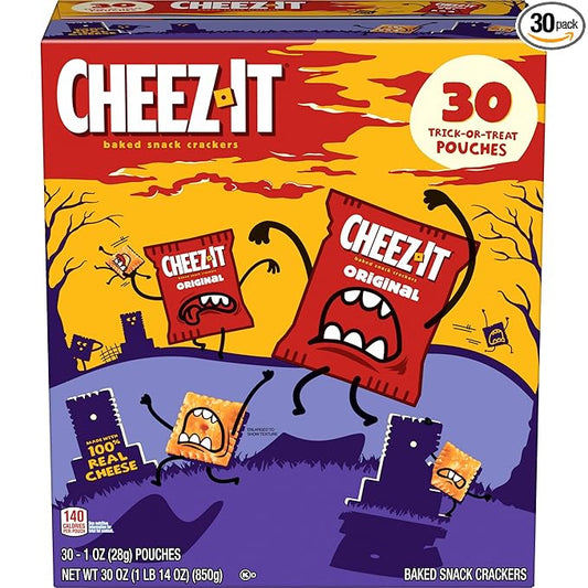 Cheez-It Cheese Crackers, Baked Snack Crackers, Halloween Snacks, Original, 30oz Box (30 Pouches)