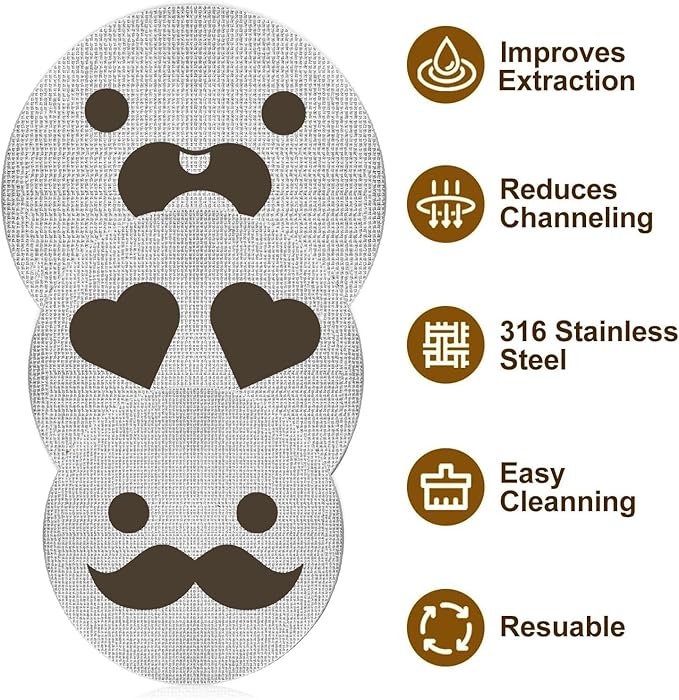 53.5mm Espresso Puck Screen 3-Pack, Lower Shower Screen, Metal Coffee Reusable Filter for 54mm Espresso Portafilter Basket, 1.7 Thickness(Cute Face)