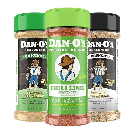 Dan-O's Small Chili Lime Seasoning- 3 pack (3.3 oz), Original (3.5 oz), Crunchy (3.5 oz)
