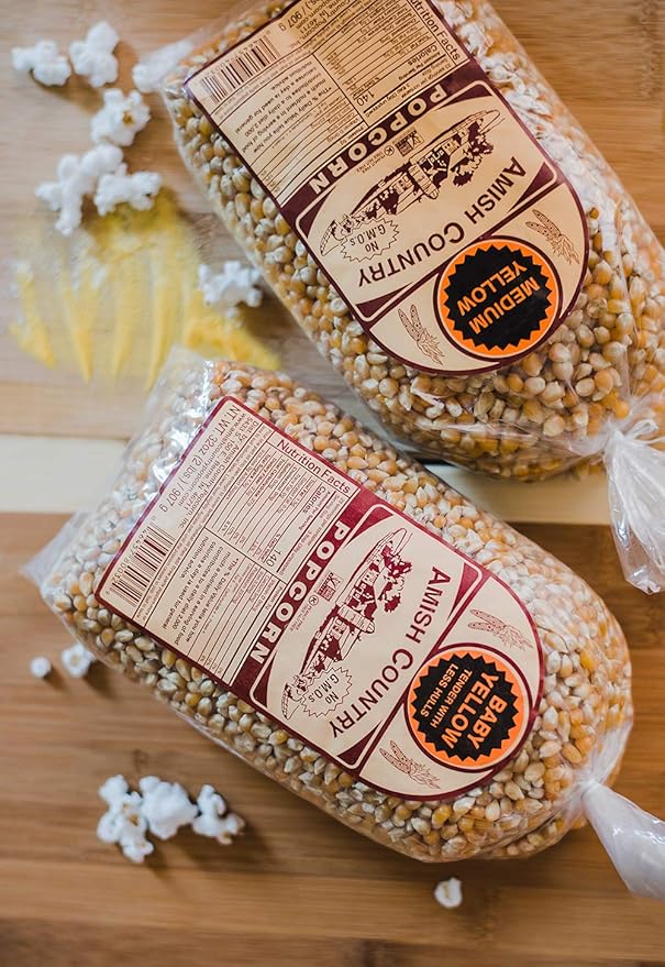 Amish Country Popcorn | 2 Lb Baby Yellow & 2 Lb Medium Yellow Kernels | Old Fashioned, Non-GMO and Gluten Free