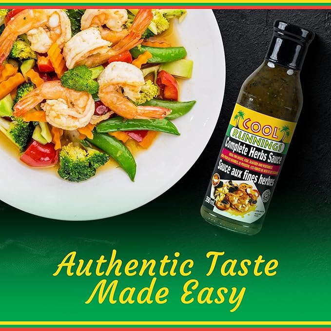 Cool Runnings Complete Herbs Sauce 350 ml - Rich and Savory European Sauce Infused with Fresh Herbs and cilantro, Perfect for Marinades, Roasting, Grilling and Stir-frying Vegetables