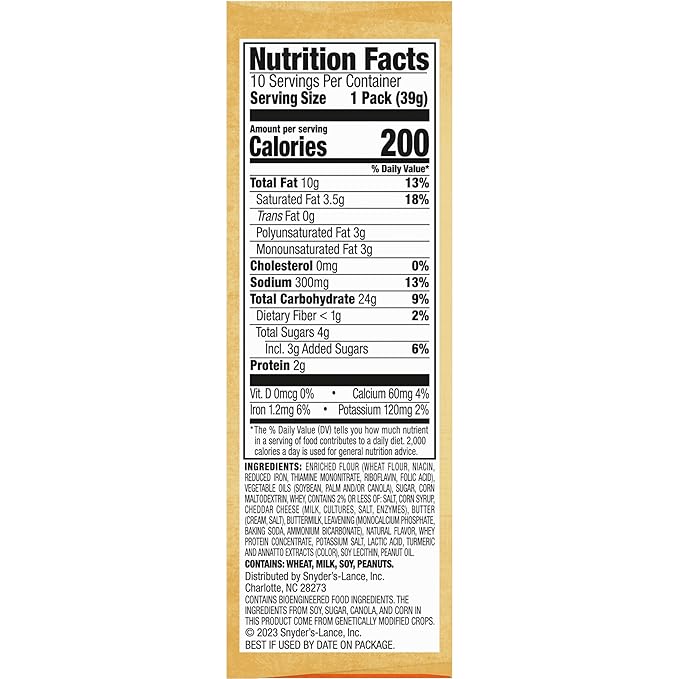 Lance Sandwich Crackers, Captain's Wafer Grilled Cheese, 10 Individual Packs, 6 Sandwiches Each