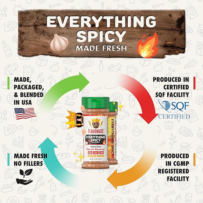 Everything Spicy Seasoning Mix, 2 Bottles by Flavor God - Premium All Natural & Healthy Spice Blend for Steak, Salad, & Chicken - Kosher & Low Sodium - Great Flavor Spices and Seasoning Gift