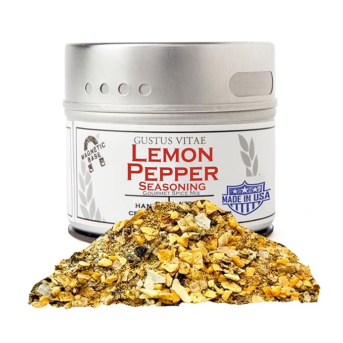 Lemon Pepper Seasoning | All Natural | Non GMO | Hand Crafted | 2.2 oz (62 g) | Gourmet Spice Mix | Small Batch | Artisanal Rub | Seasoning Pack | Magnetic Tin | Gustus Vitae | #251