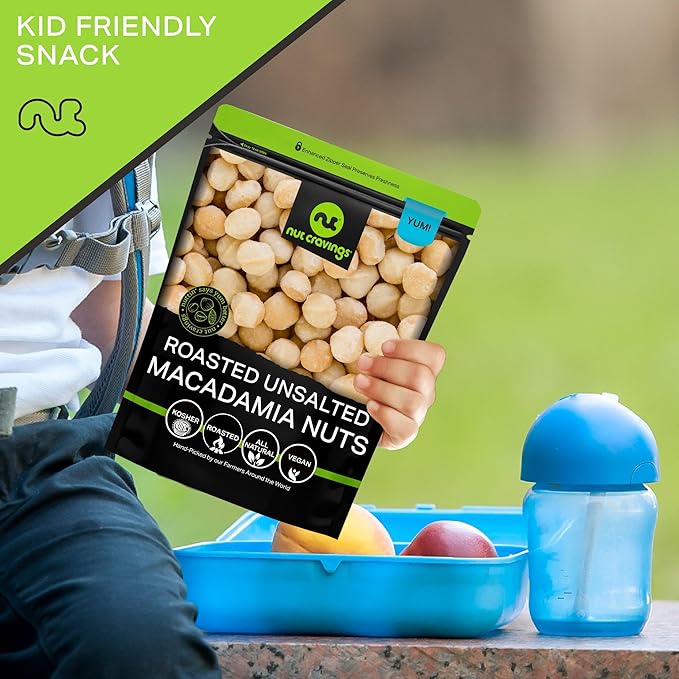 NUT CRAVINGS - Roasted Macadamia Nuts - No Shell, (8oz - 1 Pack) Bulk Nuts Packed Fresh in Resealable Bag - Healthy Protein Food Snack, Food Assortments