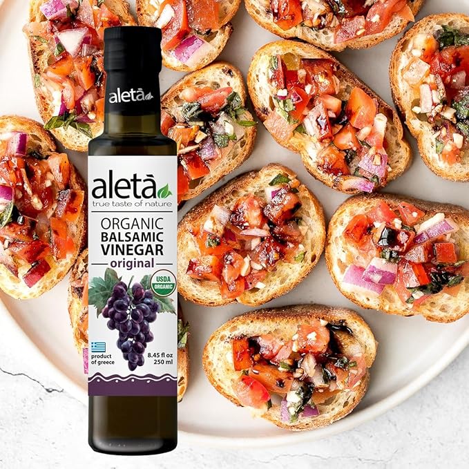 Aleta Farms Balsamic Vinegar, USDA Organic, Aged Flavored Vinegar, Perfect for Salad Dressings, Pasta, Desserts & Cocktails, Glass Bottle, 8.45 fl oz (Plain)
