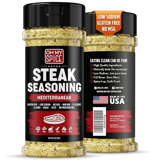 Steak Seasoning Pizza Seasoning Blend Mix - Gluten Free & Low Sodium Italian Seasonings for Beef & Ribeye Steaks. Mediterranean Spices for Cooking. Meat Seasonings for Grilling. Steak Rub Salt. 5.5oz