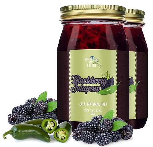 Green Jay Gourmet Blackberry Jalapeño Jam - All-Natural Blackberry Jam w/ Fresh Blackberries, Jalapeño Peppers & Lemon Juice - Vegan, Gluten-free Jam w/ No Preservatives - Made in USA - 2 x 20 Ounces