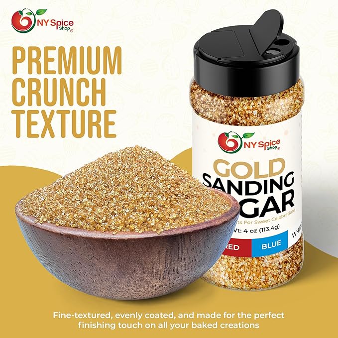 NY Spice Shop Golden Sanding Sugar - 4 Ounce Sweet Colorful Edible Sprinkles For Candy Dish - Sugar Sprinkles For Cake Decorating Cookies Basket & Dishes