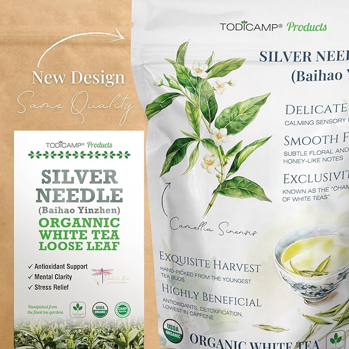 TODICAMP White Tea Organic Silver Needle Tea - 1 lb of Premium Silver Needle White Tea - Rich in Antioxidants Organic White Tea Loose Leaf White Tea Leaves