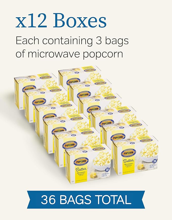 Preferred Popcorn Microwave Popcorn, Buttery Popcorn, 36 Pack - Non-GMO, Whole Grain, Gluten Free