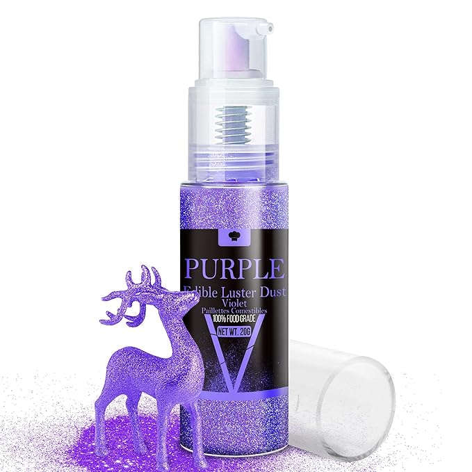Edible Glitter Spray - 20g Luster Dust Edible Glimmer Powder for Sparkling Cocktails, Cake, Cupcakes, Wine, Beverage - Food Grade Shimmer Dust Powder for Baking, Drinks, Cookies Decoration (Purple)