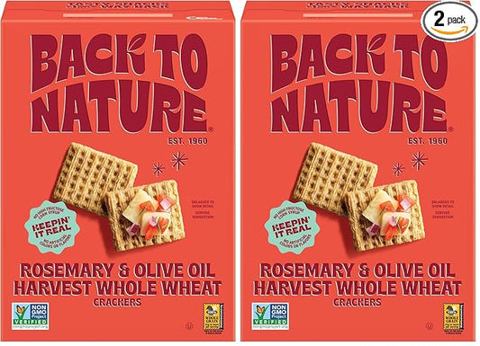 Back to Nature - Rosemary & Olive Oil Harvest Whole Wheat Crackers - Non-GMO, Made with Whole Grain Wheat & Sea Salt, Seriously Tasty Snacks - 7 Ounce (Pack of 2)