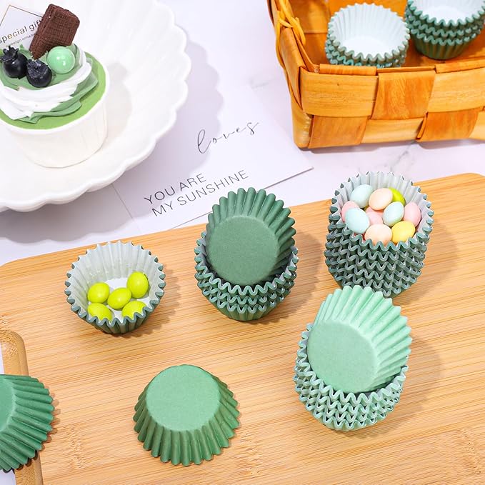 Whaline 600Pcs Mini Sage Green Cupcake Liners Gradient Green Wedding Baking Cups Cupcake Wrappers Muffin Liners for Baby Shower Wedding Bridal Showers Birthday Party Decorations