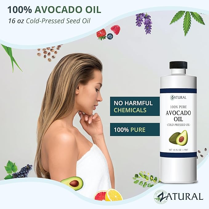Zatural 100% Avocado Oil Pure Natural without Additives, Clean, Cold Pressed, Non-GMO, Vegan: For Cooking, Frying, Baking and for Sauces, Dressings, Marinades, Salads (16 Ounce)