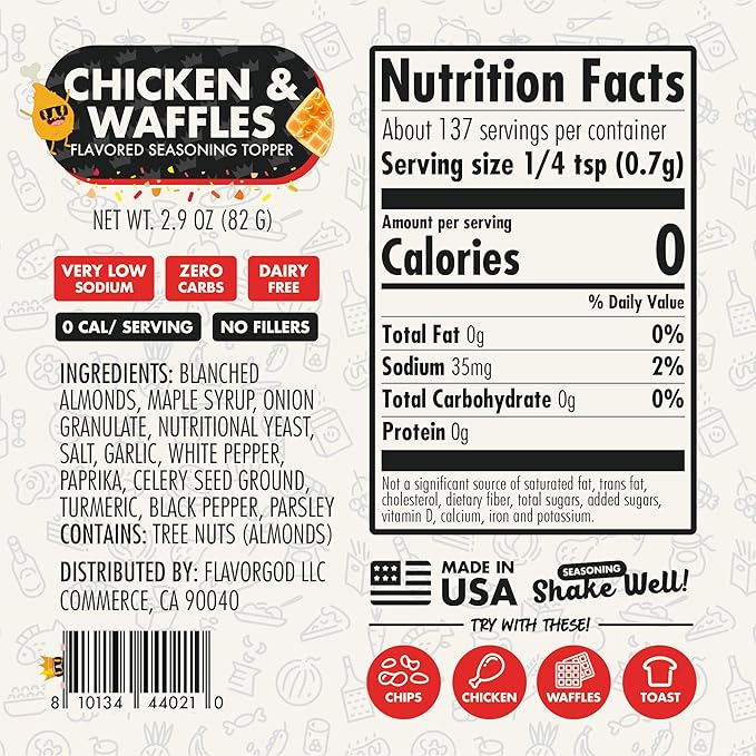 Chicken & Waffles Seasoning Topper Mix by Flavor God - Premium All Natural & Healthy Spice Blend for Chicken, Pasta & Vegetables - Kosher, Low Sodium, & Gluten-Free - Great Flavor Spices and Seasoning Gift