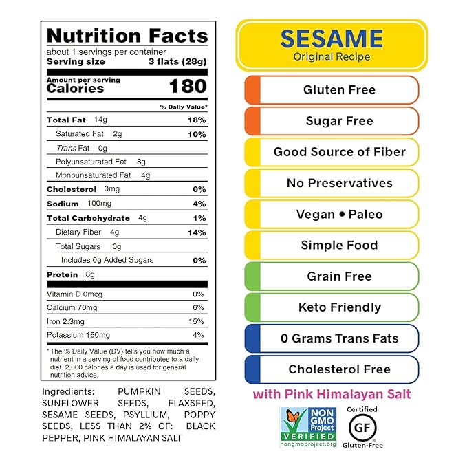 ELLA’S FLATS® Variety All Seed Savory Crisps – All Natural, Gluten Free, Good Source of Protein, High Fiber, Vegan and Keto Friendly (Variety Snack Pack, 20 Pack)