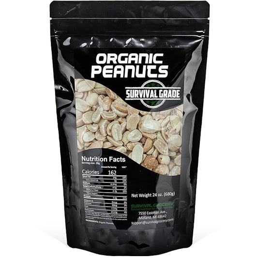 Survival Grocery짰 Organic Dry Roasted Peanuts - Protein Rich, Non-GMO, Gluten-free, Vegan-friendly, Low Carb Snack, Packed With Essential Vitamins & Minerals, Heart Healthy, Fiber-filled (24 oz./1 Bag)