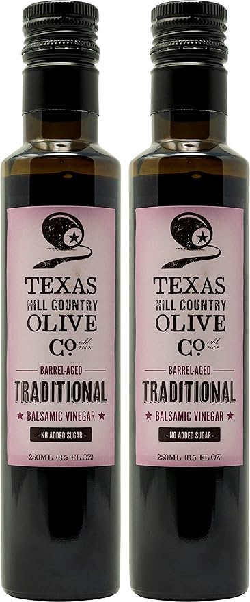 Traditional Balsamic Vinegar - Gourmet Barrel Aged Balsamic Vinegar - Great for Dressing Dipping Glazing - No Artificial Flavors or Added Sugar - Made in Texas (8.5 oz, 2 Pack)
