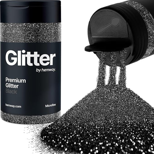 Hemway Premium Glitter Shaker - Black | 125g Microfine Metallic Flake Sequins for Resin & Epoxy Crafts | Craft Supplies for Tumblers, Festival, Art