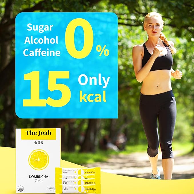 The Joah SlimTalk Kombucha Powder Sticks(Lemon Flavor) - Sugar Free, Probiotics & Prebiotics, Multi-Vitamins & Minerals (0.18 oz, 15 Sticks)